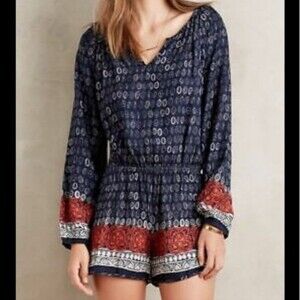 Anthropologie Lilka Blue & Red Boho Romper Size Medium